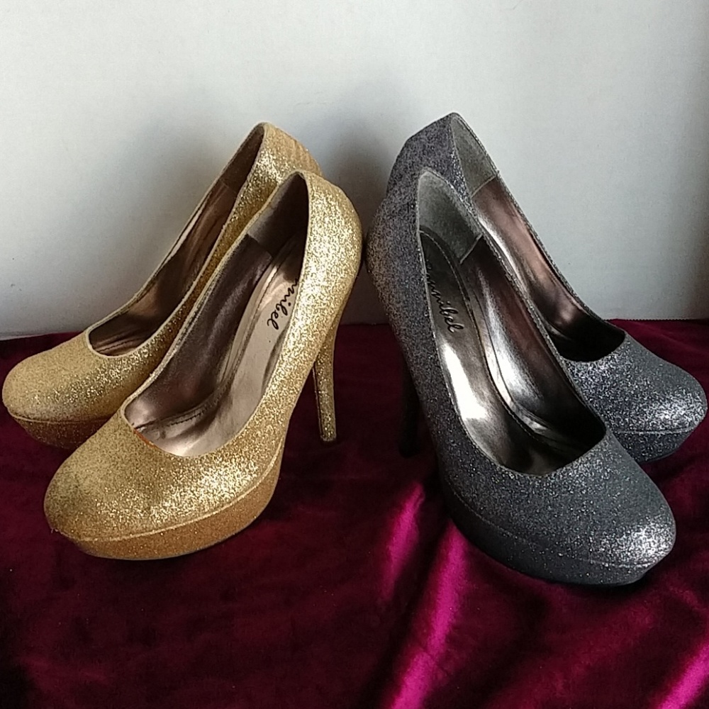 Bonibel silver and gold glitter sparkle heels 5.5